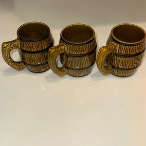 VINTAGE MADE IN JAPAN 3 Small Barrel Mugs 3.75” Tall